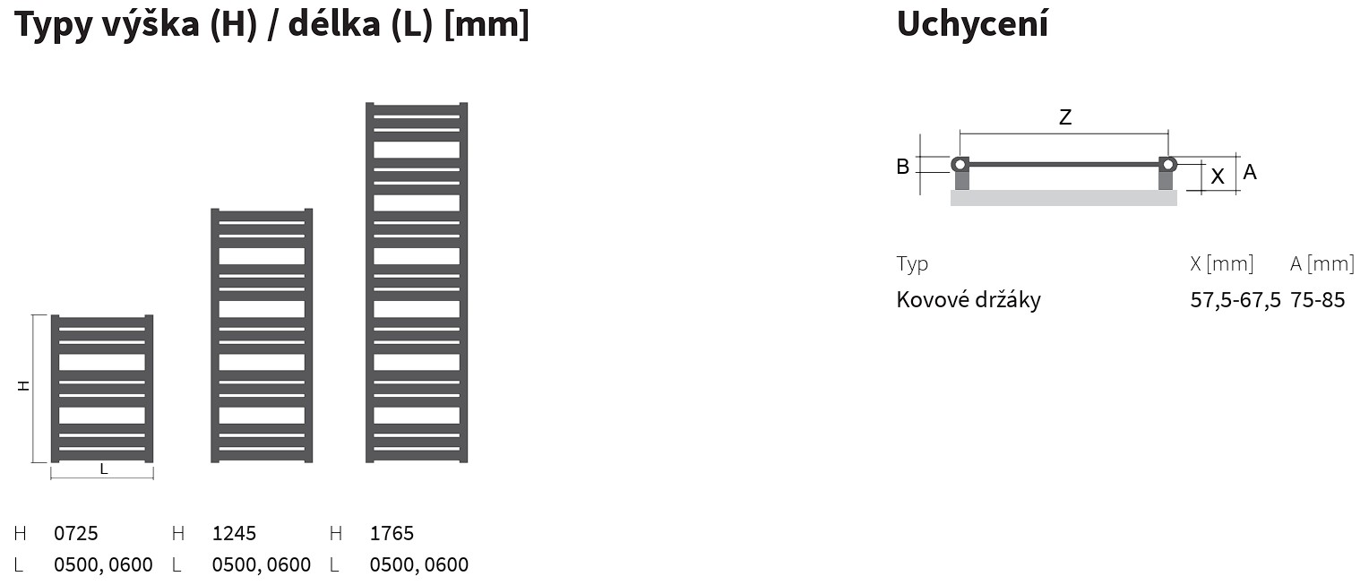 Koupelnový radiátor Mapia Sky ISAN Melody technický výkres